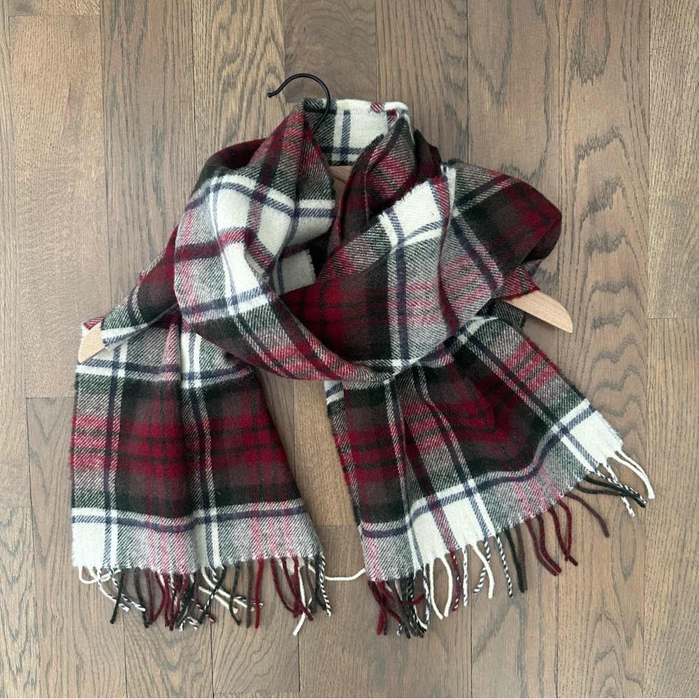 Vintage Marshall Field's Lambswool Macduff Plaid Tartan Scarf in Cream 78"l